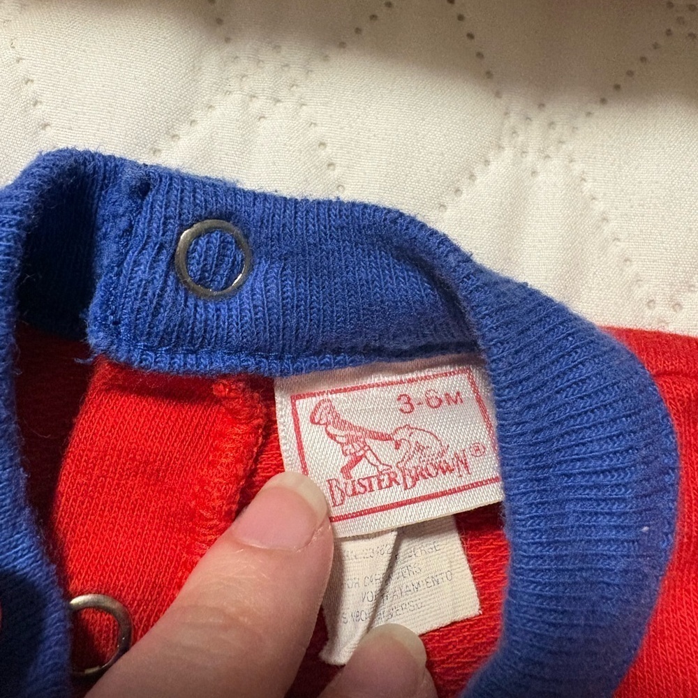 Buster Brown Vintage Red and White Striped Footie with Puppy Patch - Picture 5 of 7